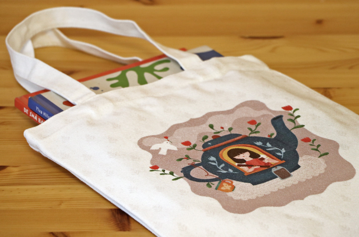 Tea Pot Girl Design - 16 oz Cotton Tote Bag