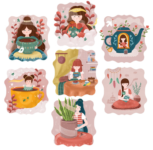 Set of Cute Die Cut Sticker - 7 Pieces