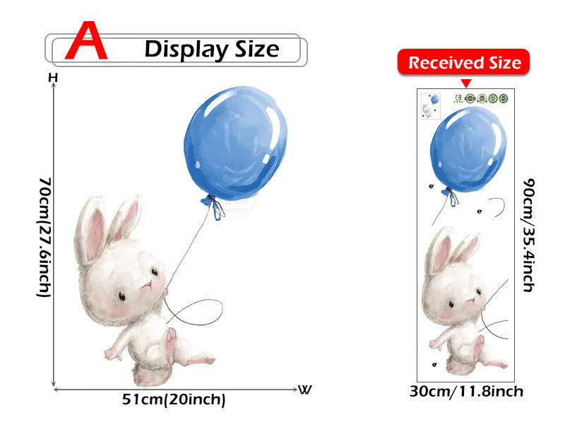 Blue Balloon Bunnies - Wall Sticker of 5 Styles