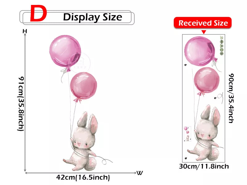 Pink Balloon Bunnies - Wall Stickers of 5 Styles