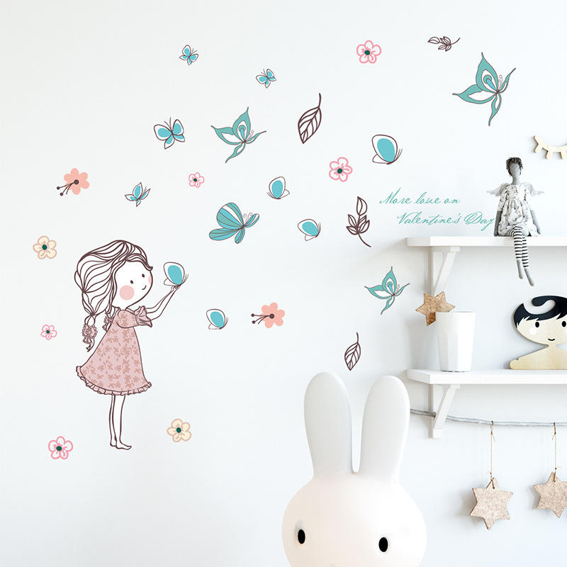 Girl & Butterflies Wall Sticker