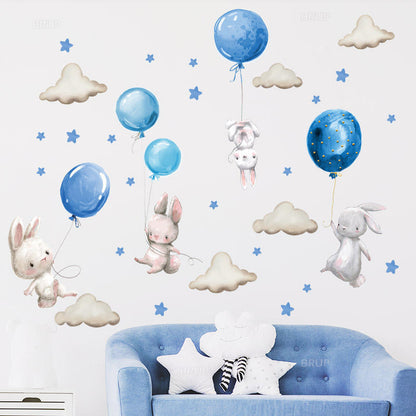 Blue Balloon Bunnies - Wall Sticker of 5 Styles