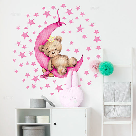 Bear Sleeping on the Moon - Wall Sticker of 2 Styles