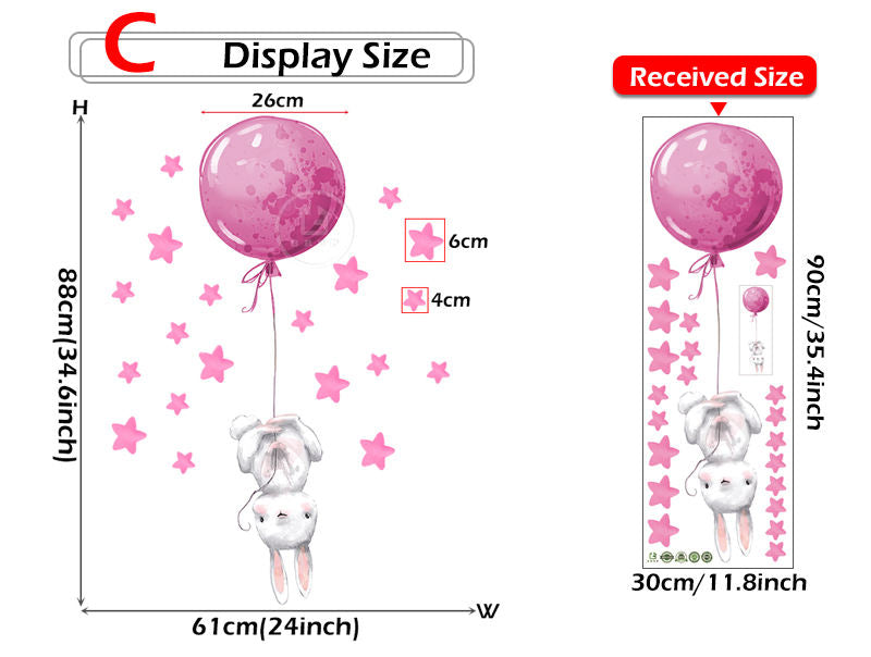 Pink Balloon Bunnies - Wall Stickers of 5 Styles