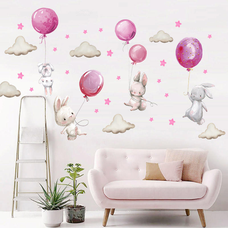 Pink Balloon Bunnies - Wall Stickers of 5 Styles