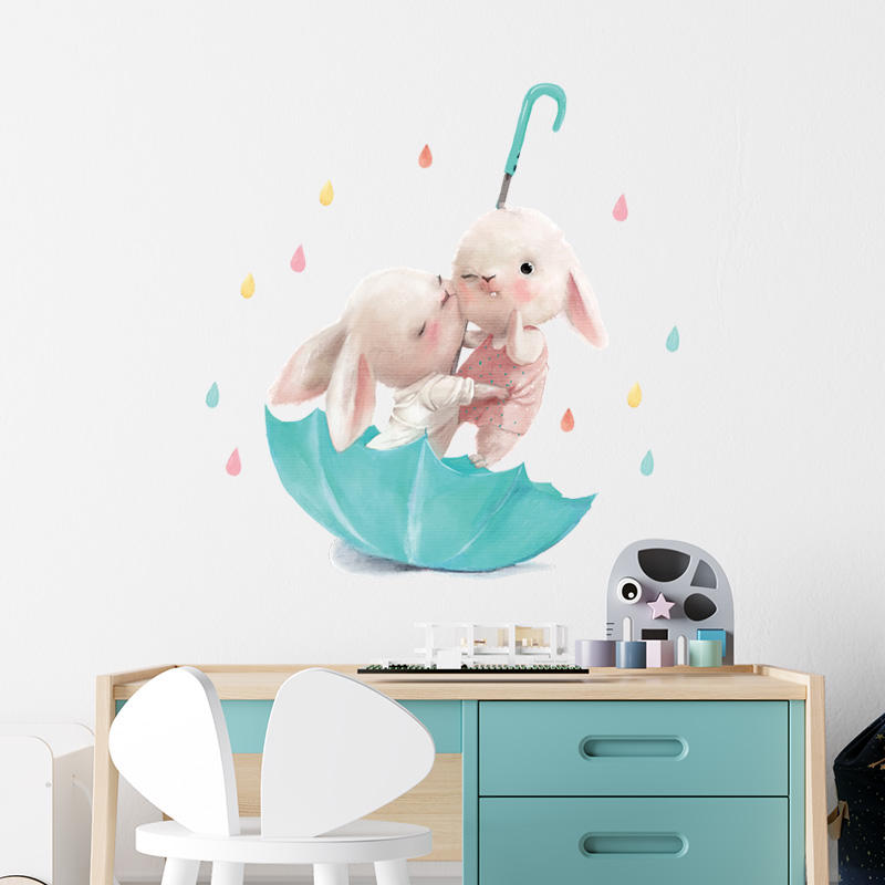 Bunnies & Raindrops - Wall Sticker of 2 Styles