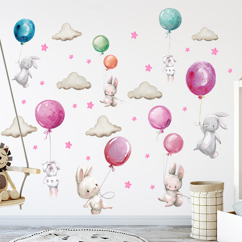 Pink Balloon Bunnies - Wall Stickers of 5 Styles