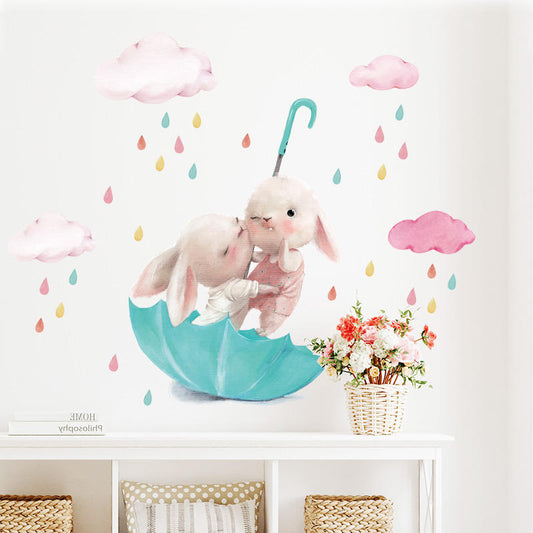 Bunnies & Raindrops - Wall Sticker of 2 Styles