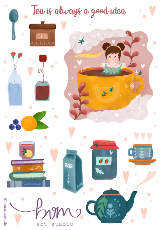 Tea Lover in Cup Design - Sticker Set