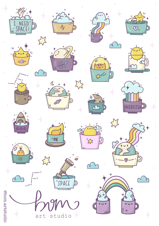 Space Cups - Sticker Set