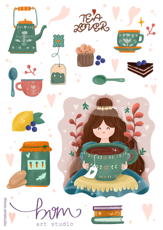 Tea Lover with Cup - Sticker Set